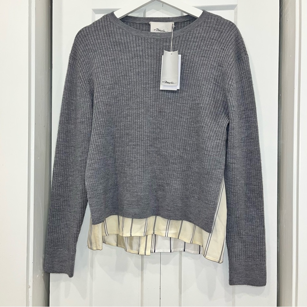 3.1 Phillip Lim Gray Ribbed Knit Top